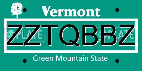 ZZTQBBZ Vermont License Plate
