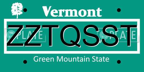 ZZTQSST Vermont License Plate