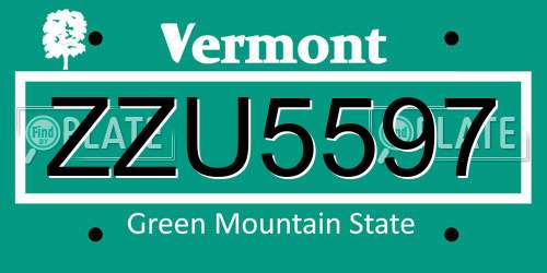 ZZU5597 Vermont License Plate