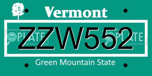 ZZW552 Vermont License Plate