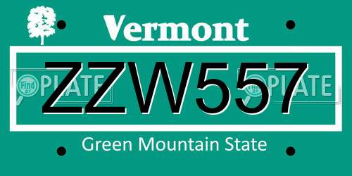 ZZW557 Vermont License Plate
