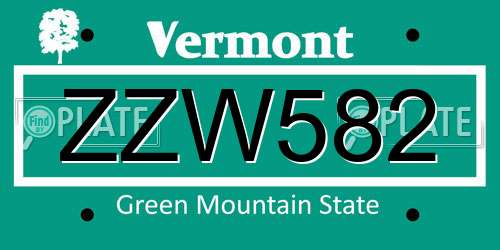 ZZW582 Vermont License Plate