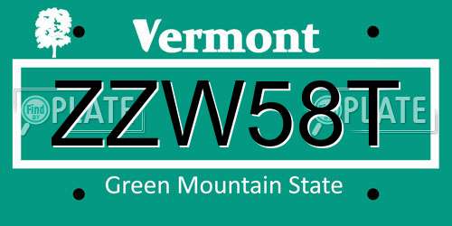 ZZW58T Vermont License Plate