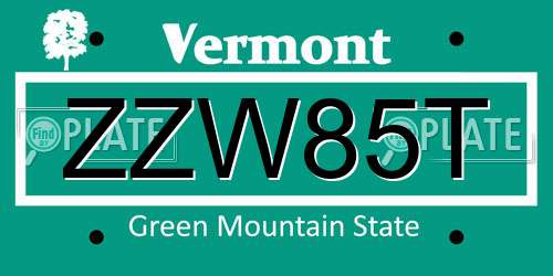 ZZW85T Vermont License Plate