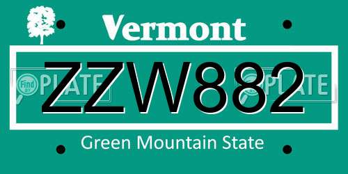 ZZW882 Vermont License Plate