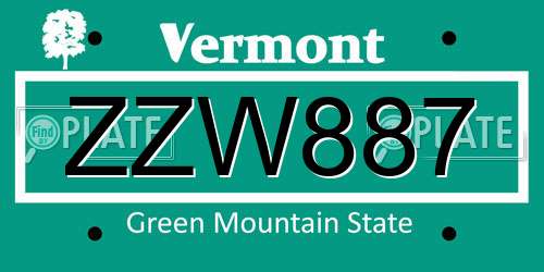 ZZW887 Vermont License Plate