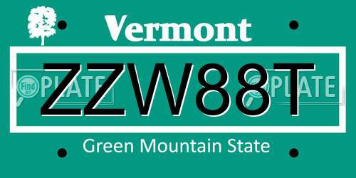 ZZW88T Vermont License Plate