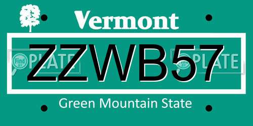 ZZWB57 Vermont License Plate