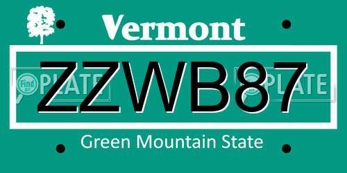 ZZWB87 Vermont License Plate