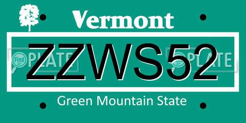 ZZWS52 Vermont License Plate