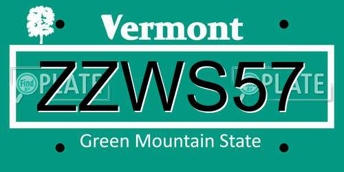ZZWS57 Vermont License Plate