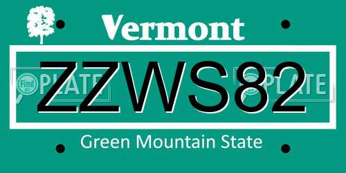 ZZWS82 Vermont License Plate