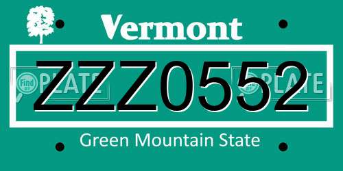ZZZ0552 Vermont License Plate