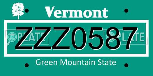ZZZ0587 Vermont License Plate