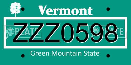 ZZZ0598 Vermont License Plate