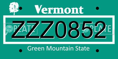 ZZZ0852 Vermont License Plate