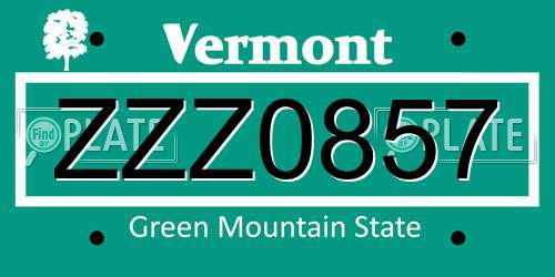 ZZZ0857 Vermont License Plate