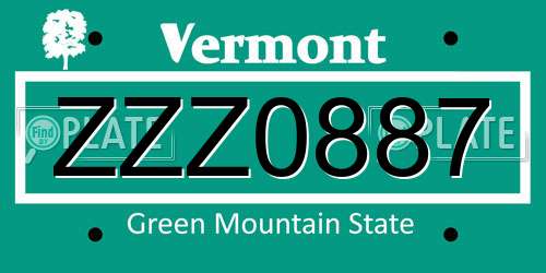 ZZZ0887 Vermont License Plate