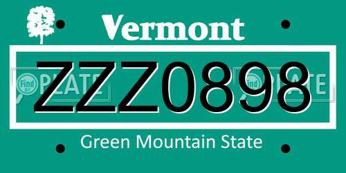 ZZZ0898 Vermont License Plate
