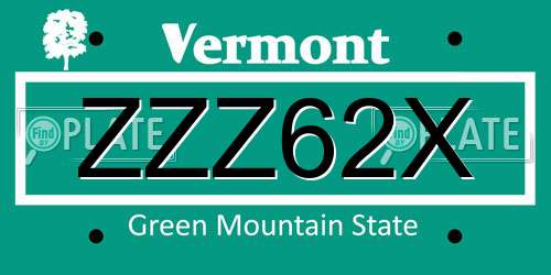 ZZZ62X Vermont License Plate