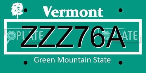 ZZZ76A Vermont License Plate