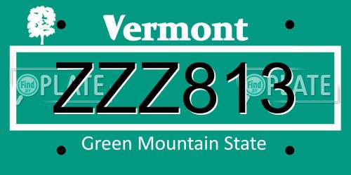 ZZZ813 Vermont License Plate