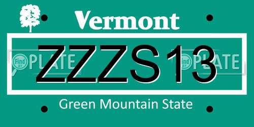 ZZZS13 Vermont License Plate