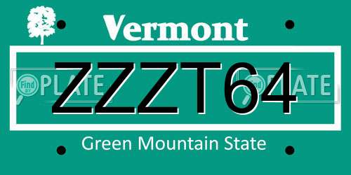 ZZZT64 Vermont License Plate