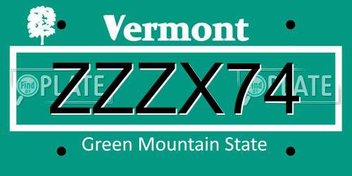 ZZZX74 Vermont License Plate