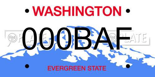 000BAF Washington License Plate