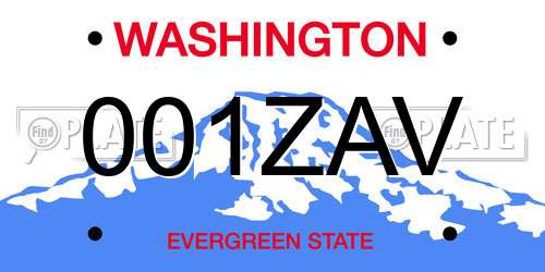 001ZAV Washington License Plate