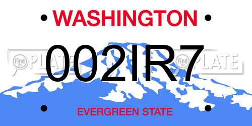 002IR7 Washington License Plate