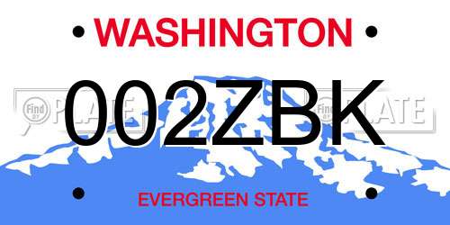 002ZBK Washington License Plate