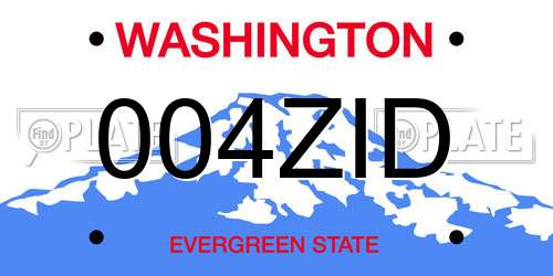 004ZID Washington License Plate
