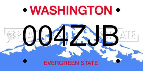 004ZJB Washington License Plate
