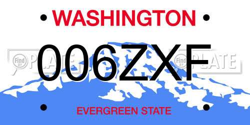 006ZXF Washington License Plate