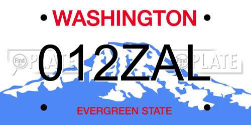 012ZAL Washington License Plate