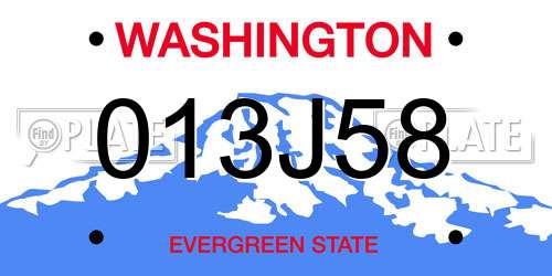 013J58 Washington License Plate