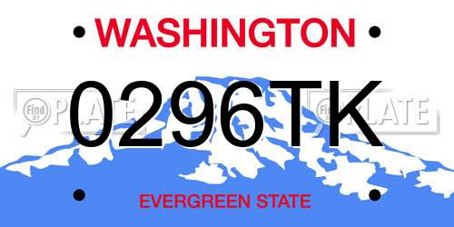 0296TK Washington License Plate