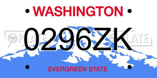 0296ZK Washington License Plate
