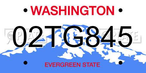 02TG845 Washington License Plate
