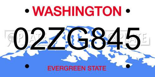 02ZG845 Washington License Plate