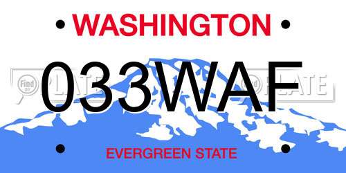 033WAF Washington License Plate