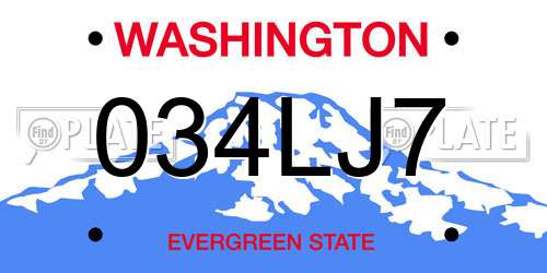 034LJ7 Washington License Plate