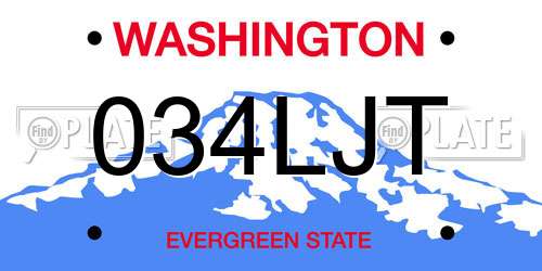 034LJT Washington License Plate