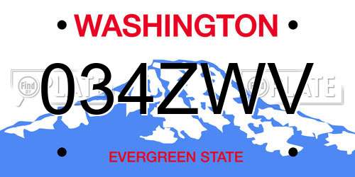 034ZWV Washington License Plate