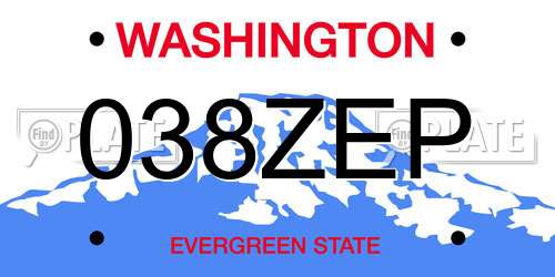 038ZEP Washington License Plate