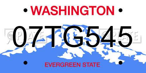 07TG545 Washington License Plate