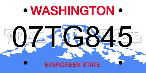 07TG845 Washington License Plate