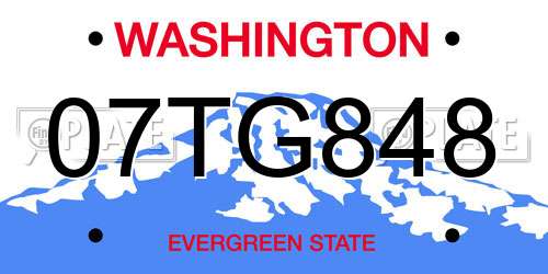 07TG848 Washington License Plate